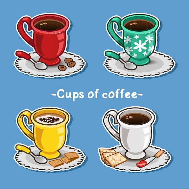 Colorful coffee cups and cookies