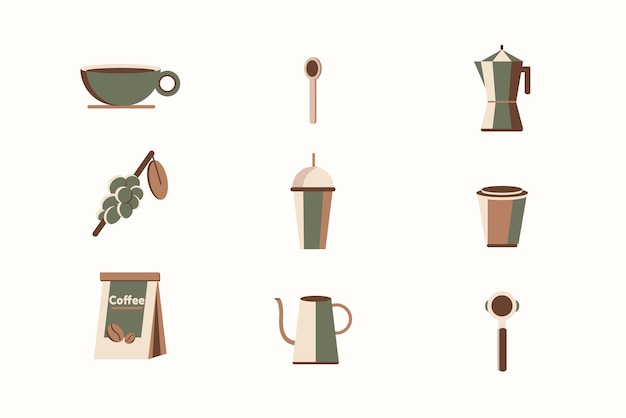 Colorful coffee utensil collection vector