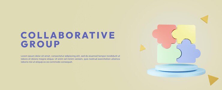 Vector colorful collaborative group puzzle 3d illustration content templates
