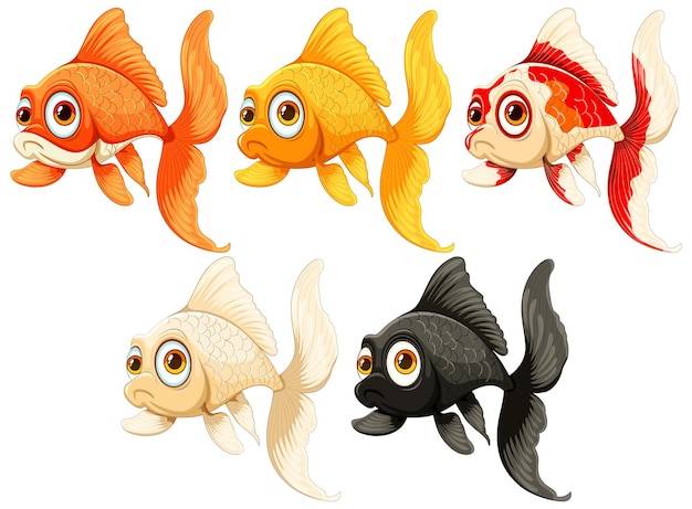 Vector colorful collection of cartoon goldfish