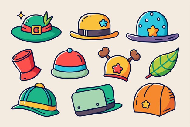 Vector colorful collection of cartoon hats in playful designs