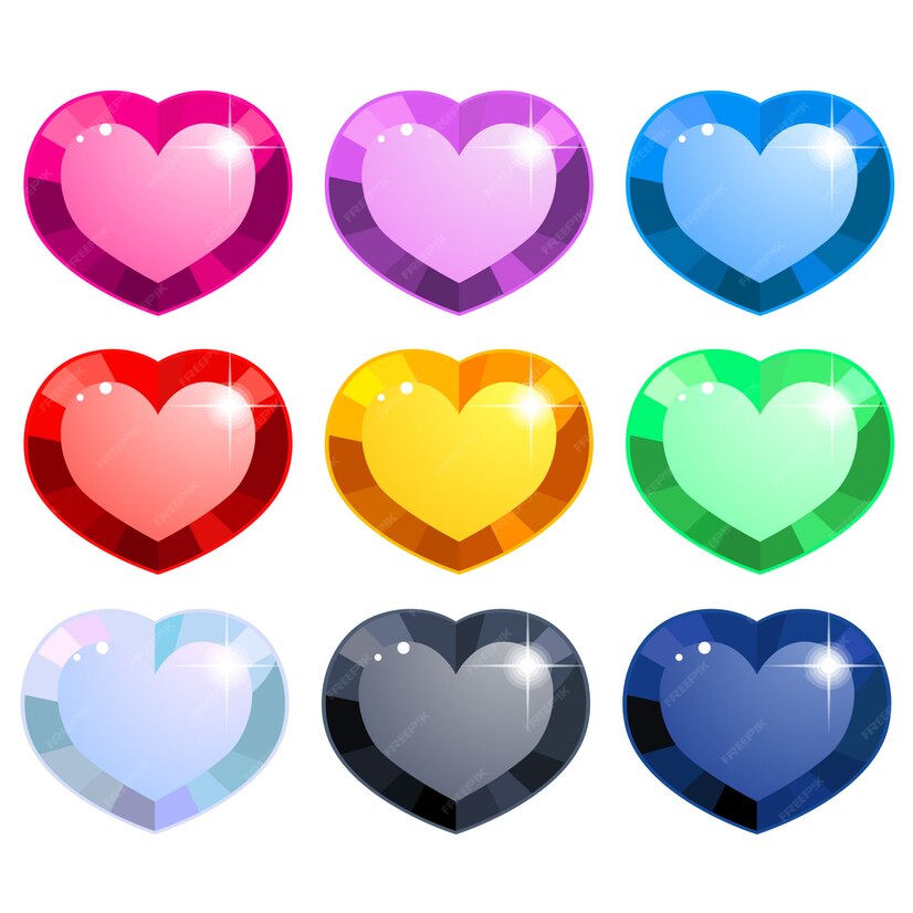 Premium Vector | Colorful collection of heart shaped gemstones