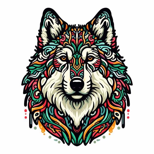 Vector colorful colorful mandala style wolf head