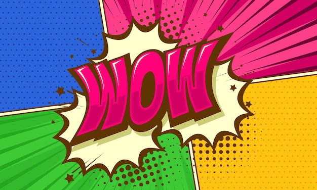 Colorful comic cartoon with wow text expression