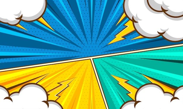 Vector colorful comic pop art background with cloud illustration