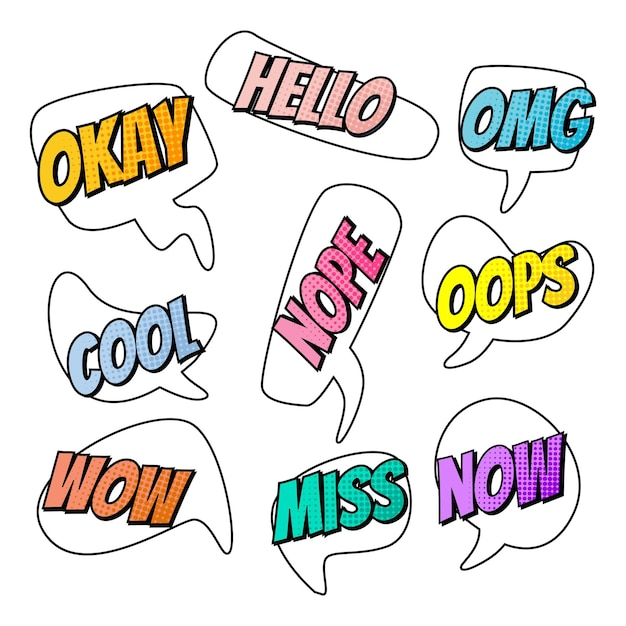 colorful comic speech bubble expression collection set