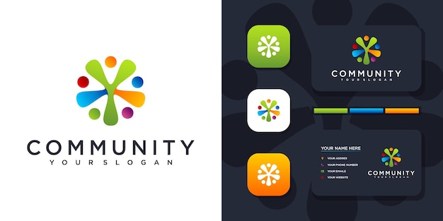 Colorful community logo template and business card reference.