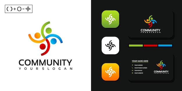 Colorful community logo template and business card reference.