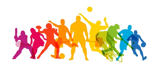 Vettore concept colorato di silhouette sportive persone sportive su bianco illustrazione vettoriale ad alto dettaglio