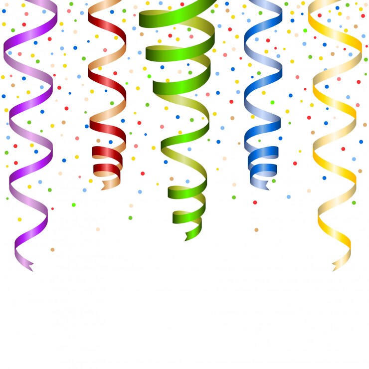 Vector colorful confetti and curly ribbons