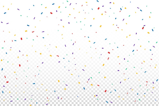 Colorful confetti falling isolated on transparent background. Anniversary and birthday celebration. Shiny tinsel and confetti falling. Festival elements. Confetti vector for carnival background.