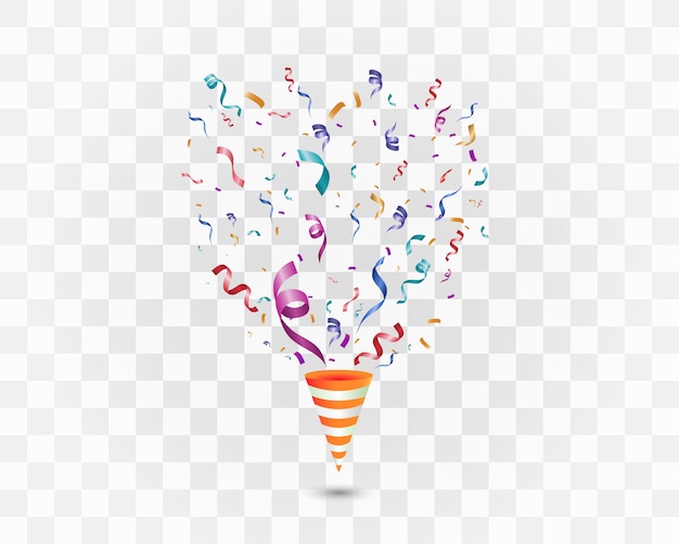 Colorful confetti on a white background. festive cheerful  background. cone with confetti.