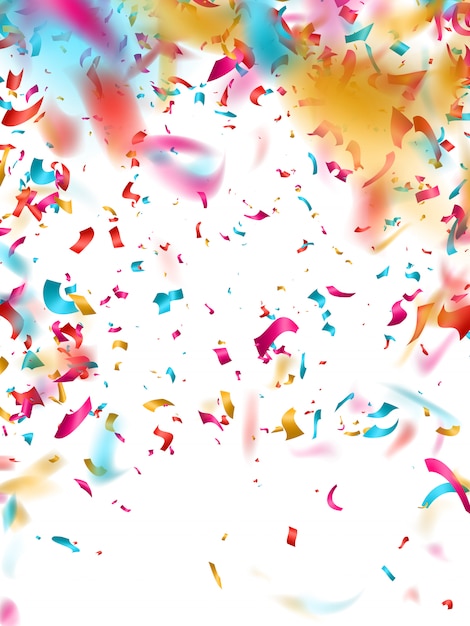 Colorful confetti on white background.