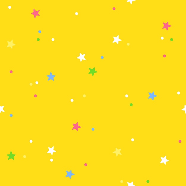 Colorful confetti on a yellow background. Vector seamless pattern