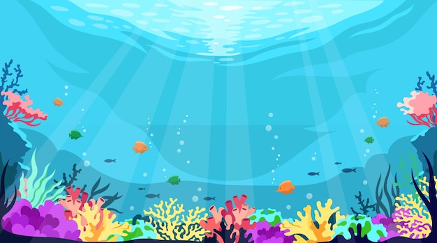 Colorful coral reef with tropical fish underwater scene background vector illustration