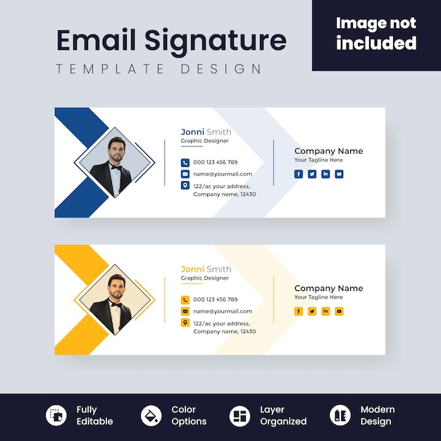 벡터 다채로운 기업 이메일 서명 템플릿 벡터 레이아웃 현대적이고 최소한의 디자인
