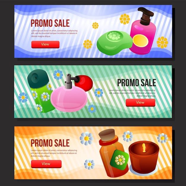 Colorful cosmetics sale banner web set