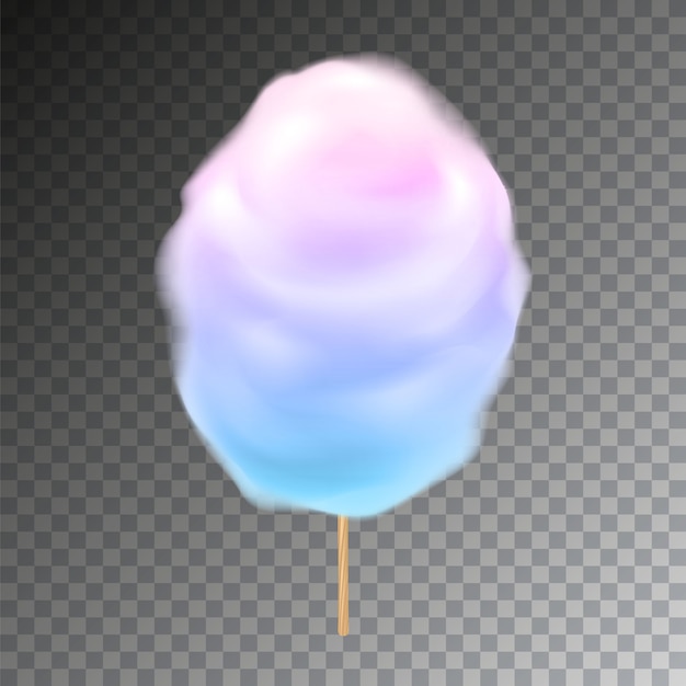 Colorful cotton candy on stick. Sweet fluffy snack  illustration with transparency.
