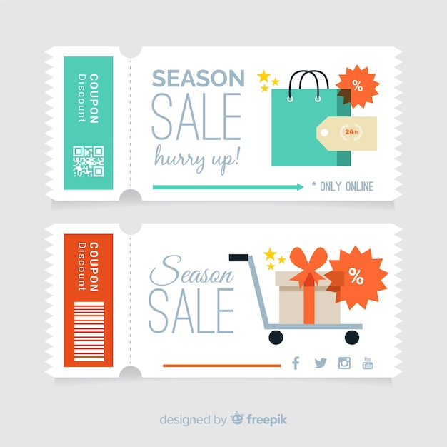 Colorful coupon template with flat design