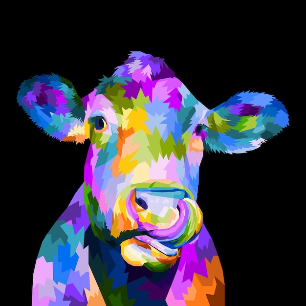 Vettore colorato testa di mucca pop art ritratto poster design decorazione isolata