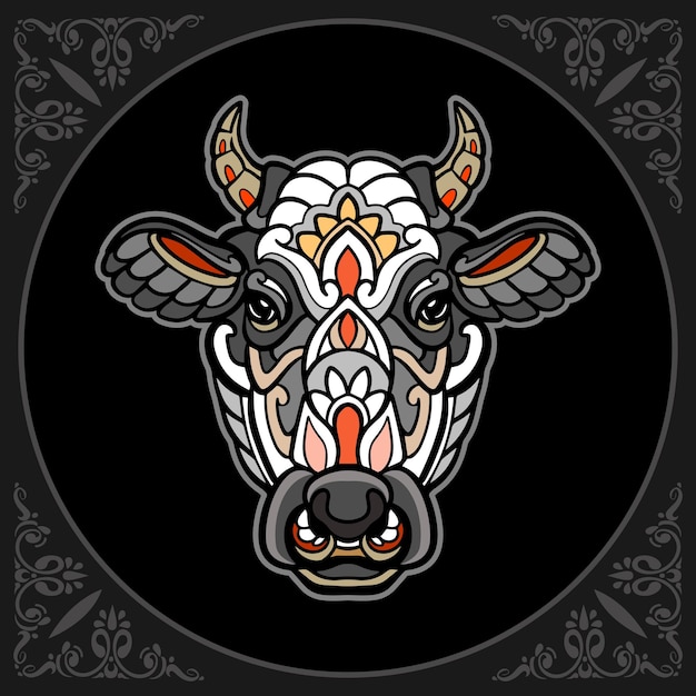 Colorful Cow mandala arts isolated on black background