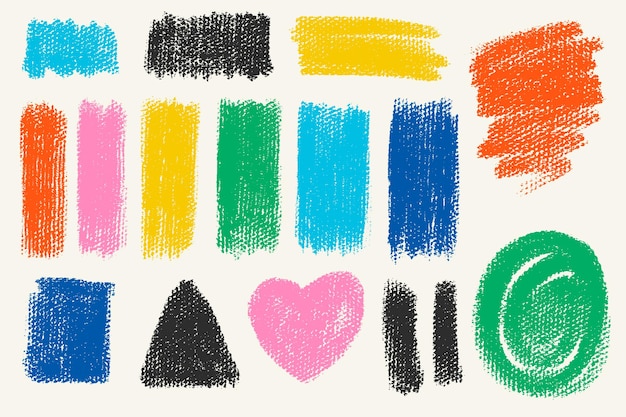 Vector colorful crayon scribble stain set