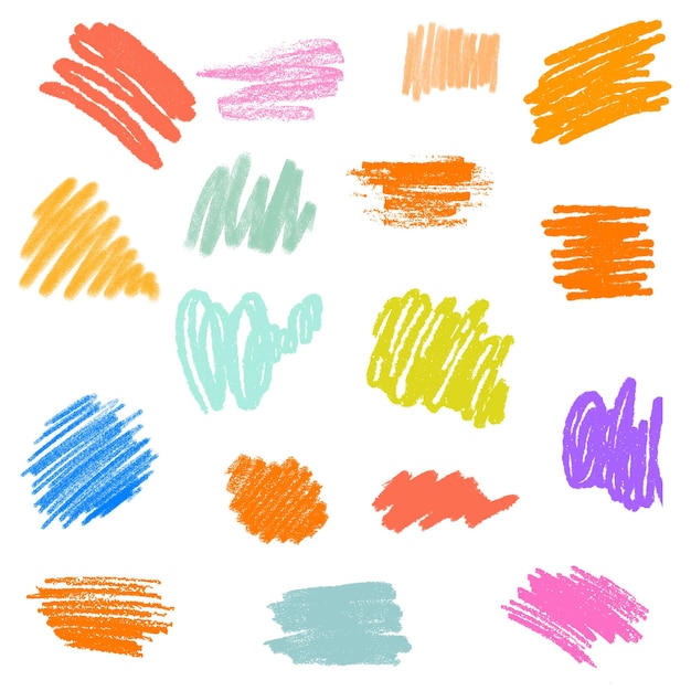 Set di linee di scarabocchi di pastelli colorati linee di marcatori