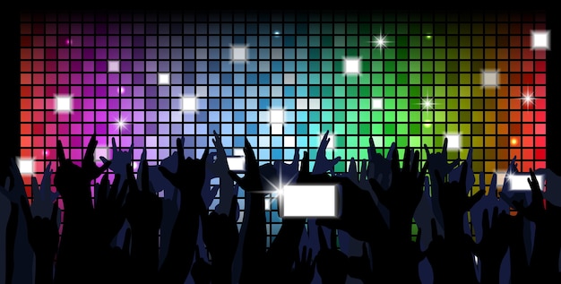 Vector colorful crowd of party people silhouettes background