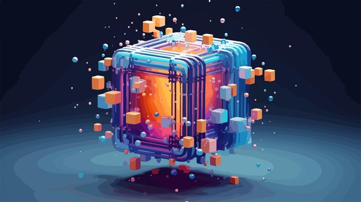 Vector a colorful cube with orange and blue cubes on the bottom