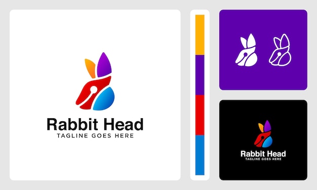 colorful cute bunny head vector logo