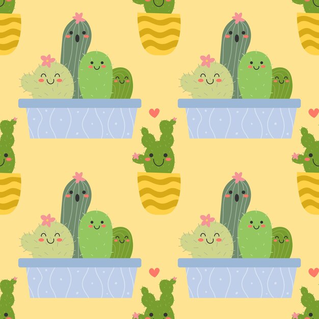 Colorful cute cactus Hand drawn Vector Trendy illustration Cartoon style Seamless Pattern Background Wallpaper Perfect for prints EPS