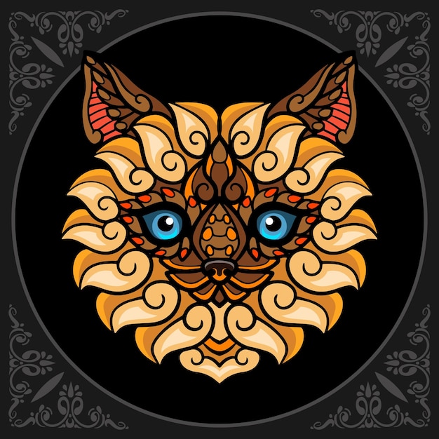 黒の背景に分離されたカラフルなかわいい猫漫画zentangle芸術