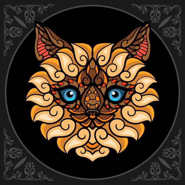 Colorful cute cat cartoon zentangle arts isolated on black background