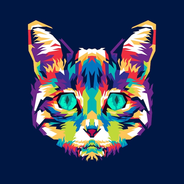 Colorful Cute Cat on Pop Art Style Illustration