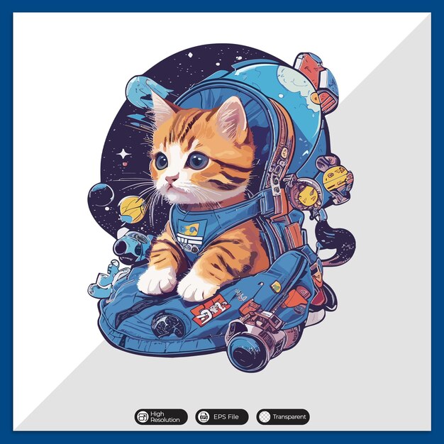 Colorful cute cat vector sticker tshirt design