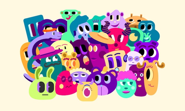 Colorful cute monster doodle character design set for poster banner or illustration