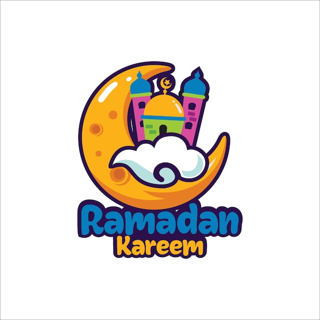 Colorful cute ramadan cartoon logo design vector