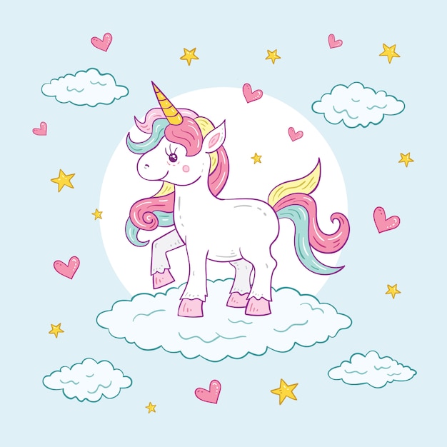 Vector colorful cute unicorn character illustration