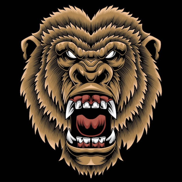 Colorful dangerous angry gorilla head vector illustration