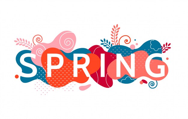 Banner decorativo colorato, elemento con scritta spring