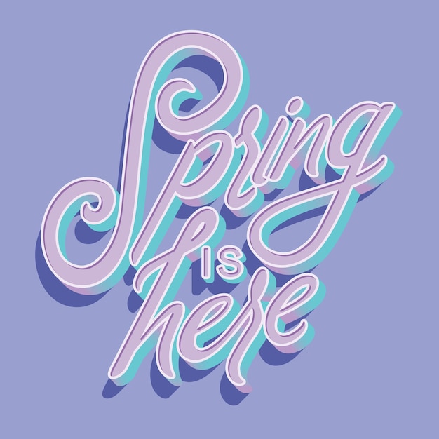 Vector colorful decorative handwritten typography with spring is here text.