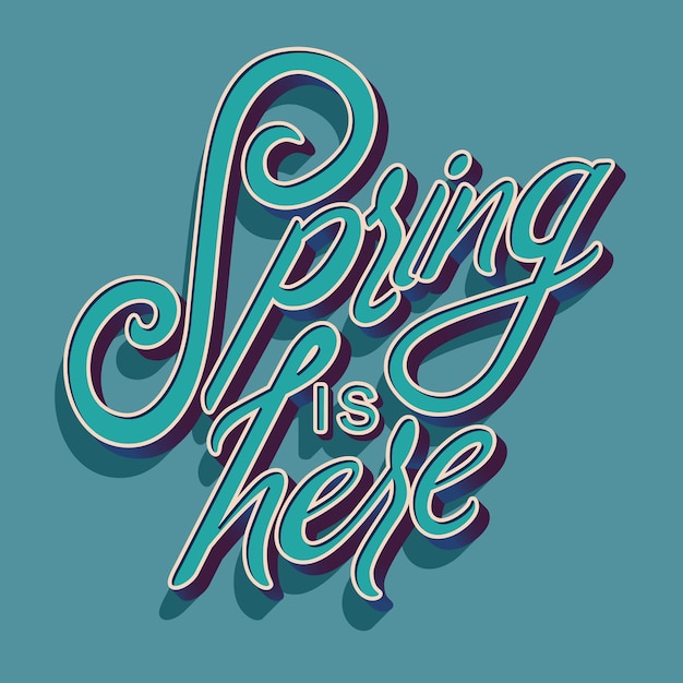 Colorful decorative handwritten typography with spring is here text.