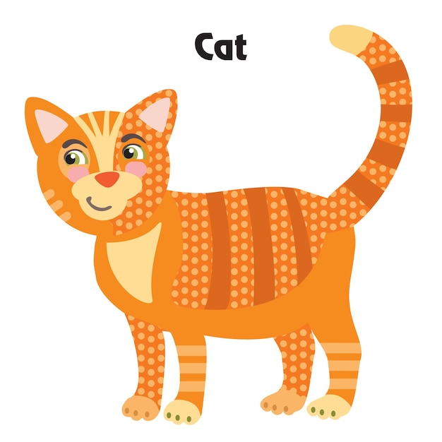 Colorful decorative outline cute ginger cat standing in profile vector cartoon flat illustration