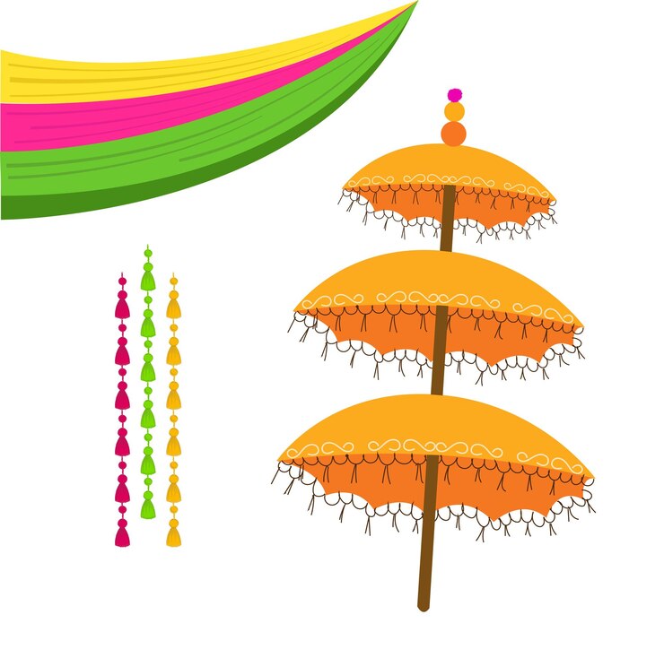 वेक्टर colorful decorative umbrella vector with indian decorative elements for indian haldi ceremony decor