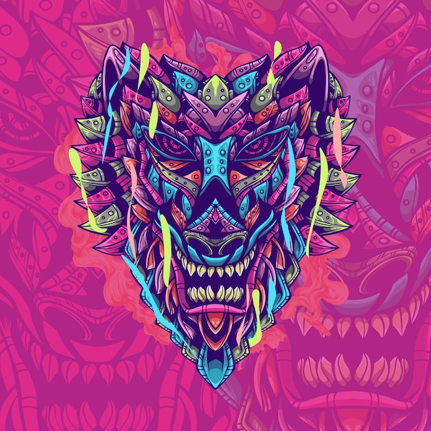 colorful decorative wolf face artwork illustration