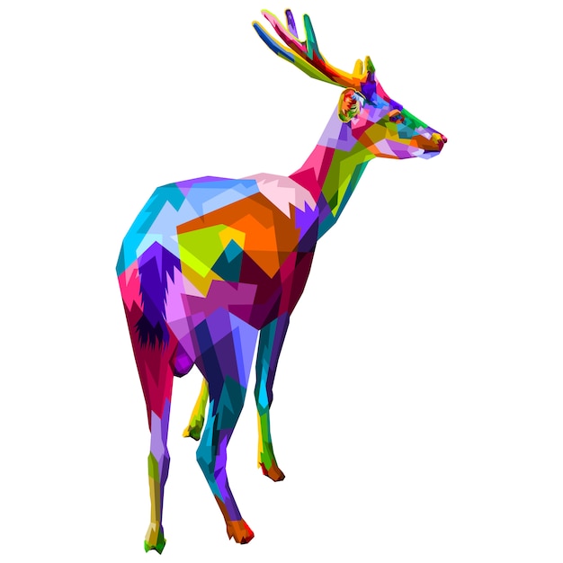 Vector colorful deer on geometric pop art style.