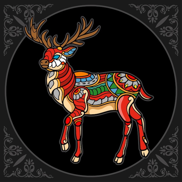 Colorful Deer zentangle arts isolated on black background