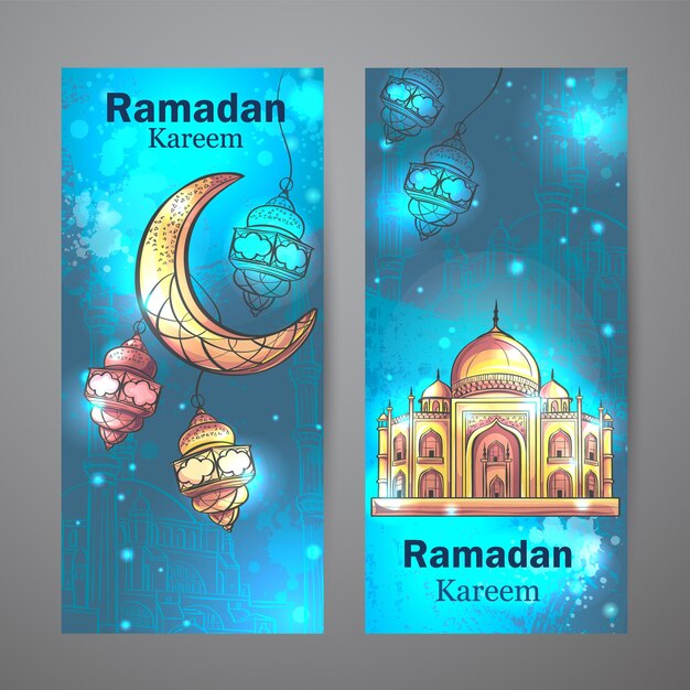 Colorful design is decorated with mosque and crescent moon