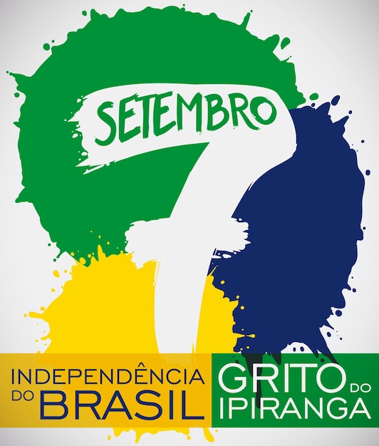 ブラジル独立記念日の日付を形成する水しぶきのようなブラジルの国旗の色を使用したカラフルなデザイン
