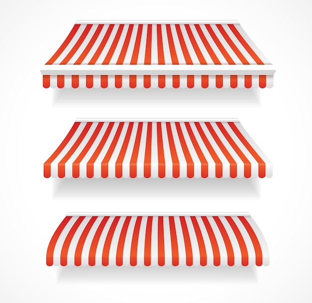 Vector colorful detailed awnings for shop and  restaurants set red